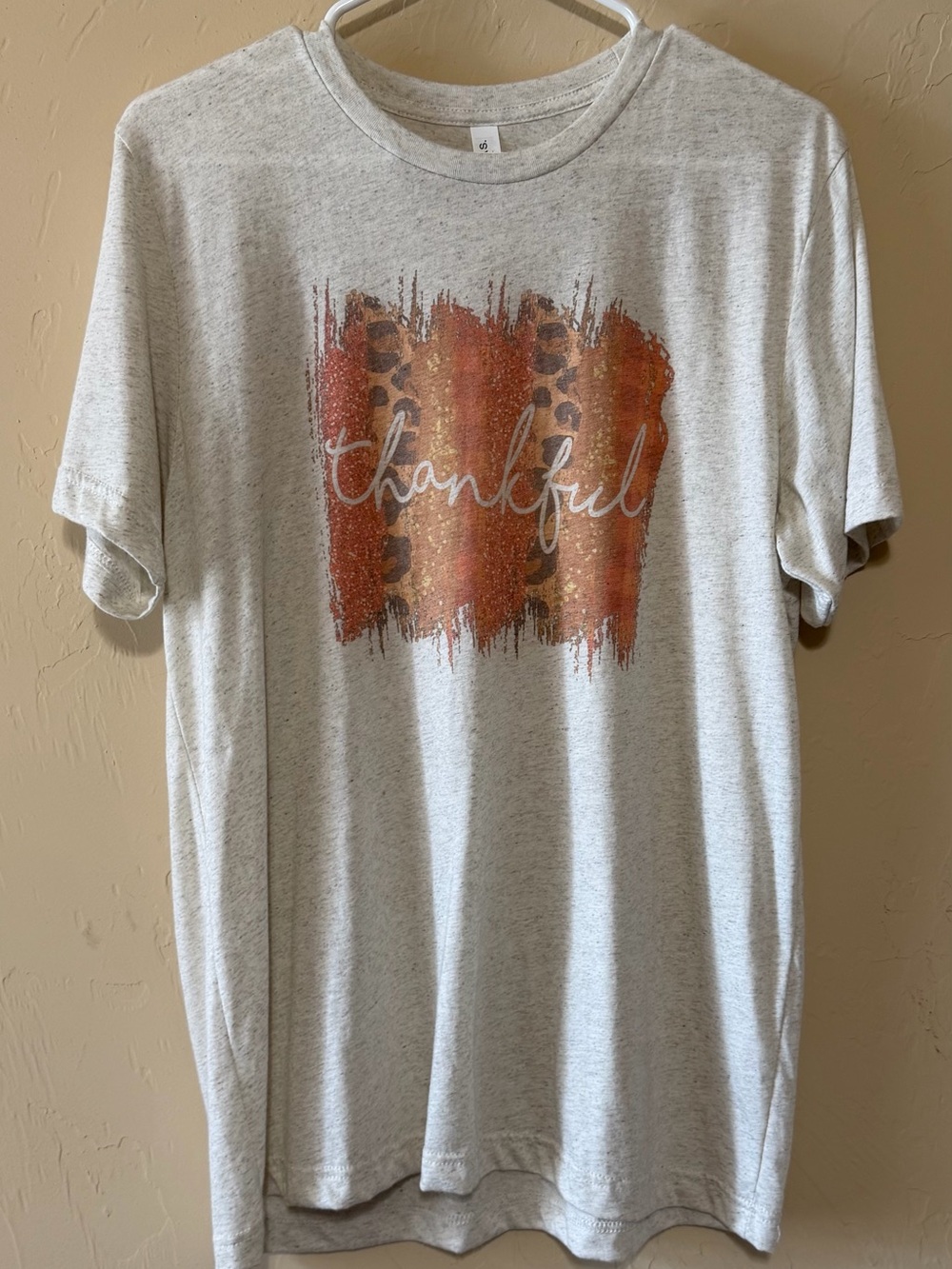Bella Canvas Heather Cream Tee with Thankful across front
